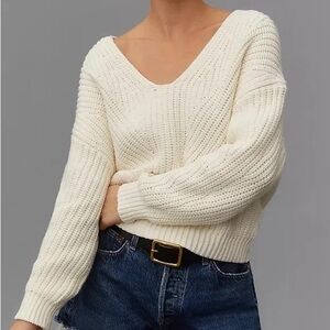 NWOT Women's Maeve Anthropologie V-Neck Sculptured Pullover Sweater size Medium